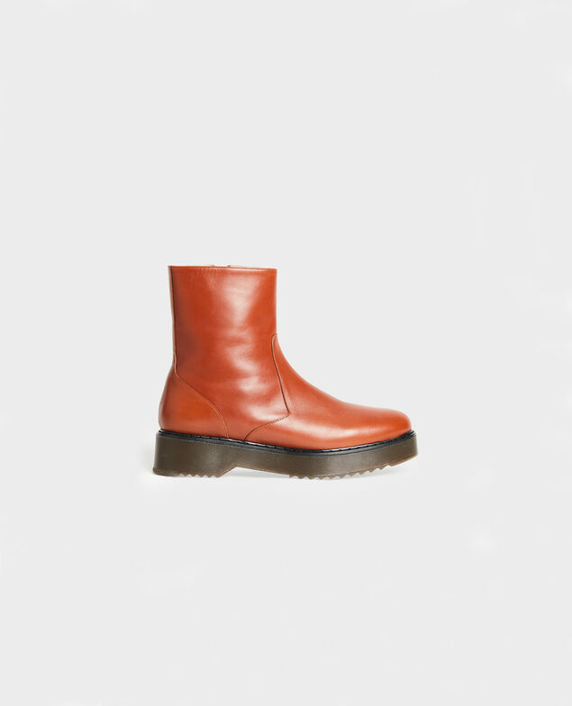 Leather wedge boots Brandy brown