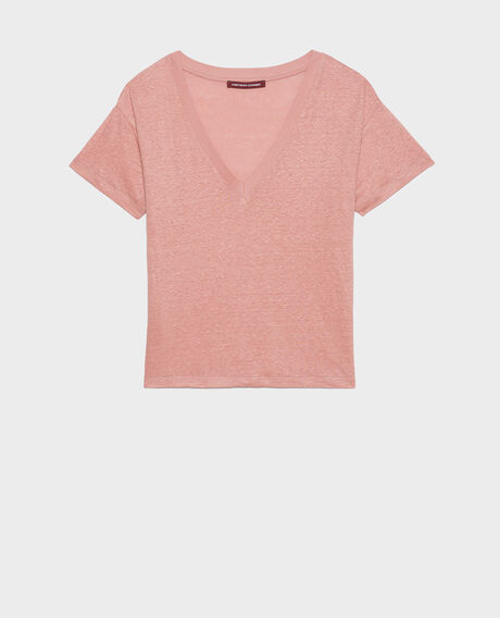 SARAH - Linen V-neck t-shirt 13 pink Locmelar