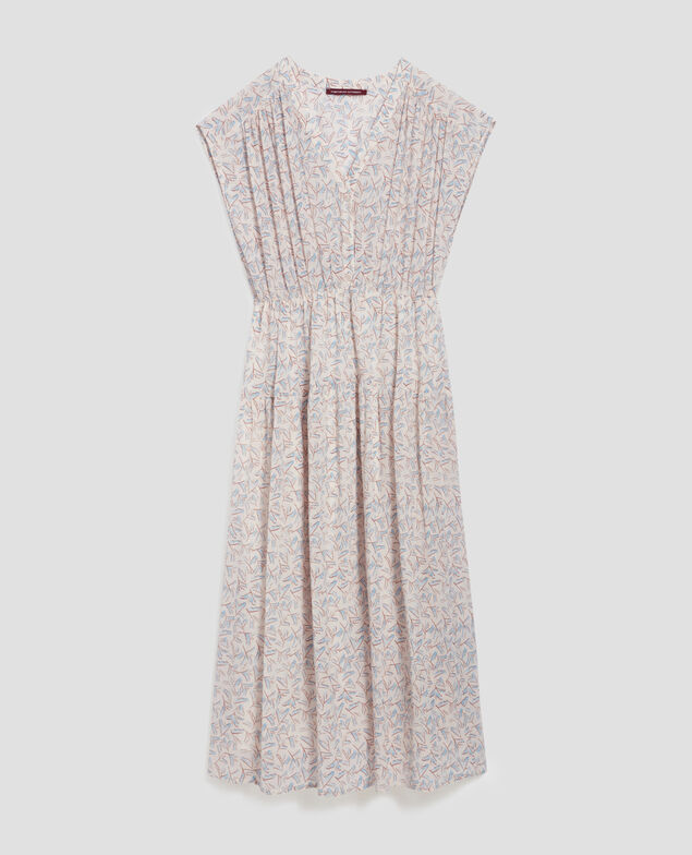 Pleated cotton maxi dress H613 fleurette blue