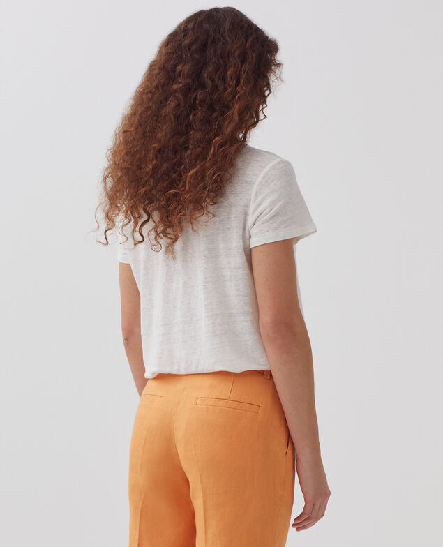 MARGUERITE - Linen cigarette trousers H220 apricot tan