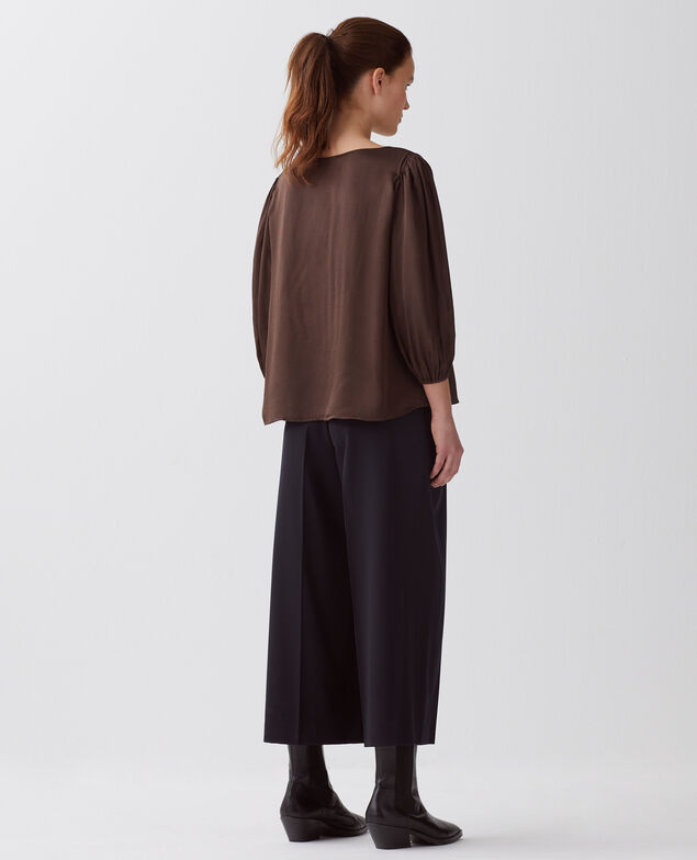 Floaty 3/4-length sleeve blouse I390 coffee bean