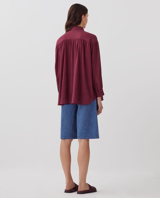 Pleated cotton blouse J750 burgundy