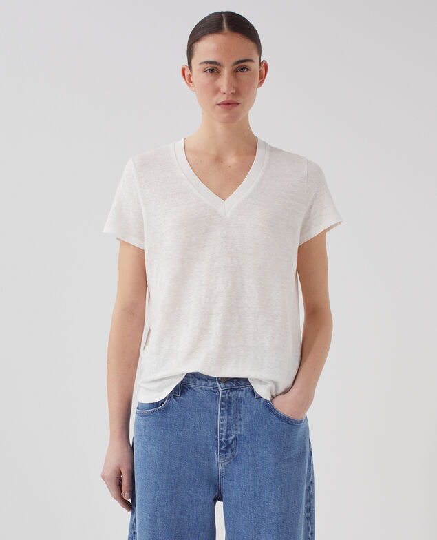 SARAH - Linen V-neck t-shirt U010 off white
