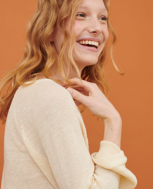 Round neck linen jumper 01 white