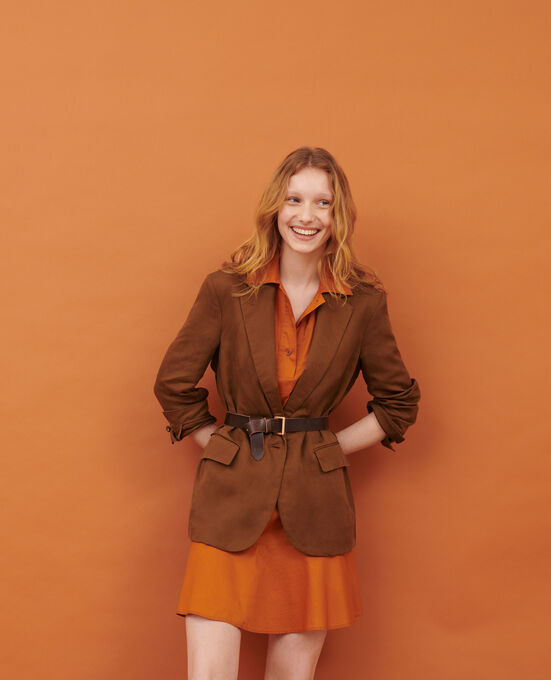 Linen blend blazer 35 BROWN