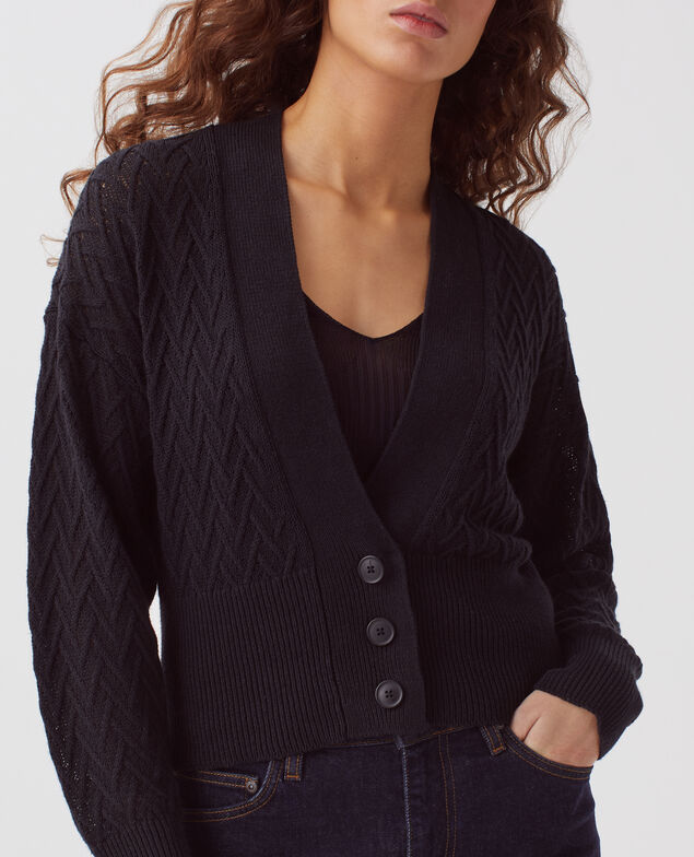 Linen V-neck cardigan H091 black beauty