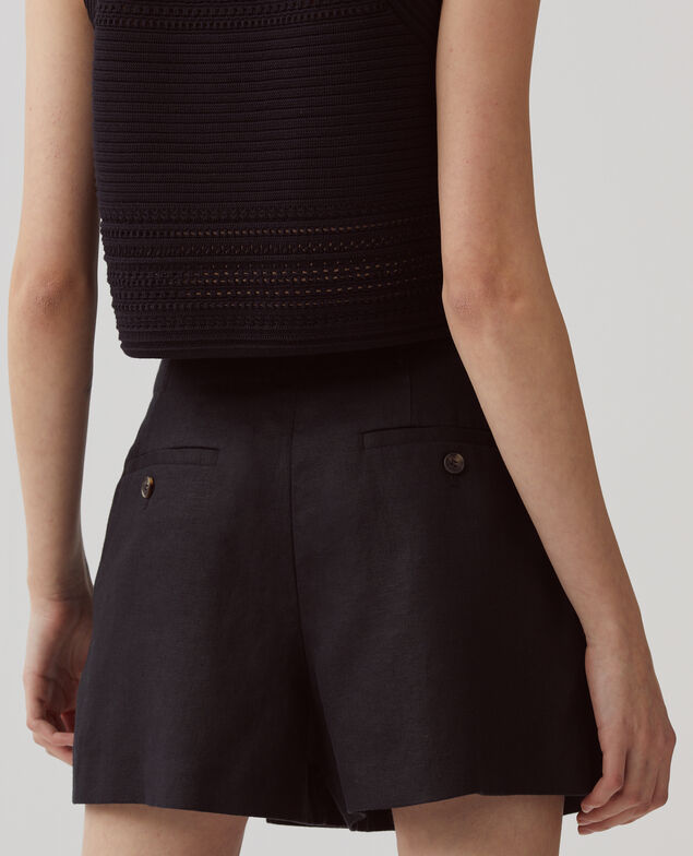 Pleated linen shorts H091 black beauty