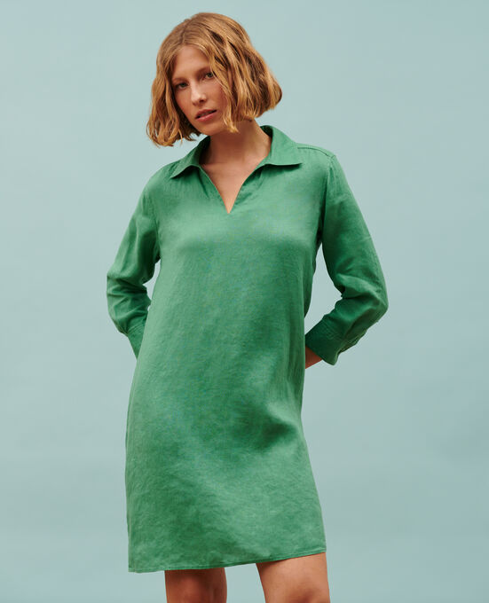 DAISY - Floaty linen dress 0542 PINE GREEN
