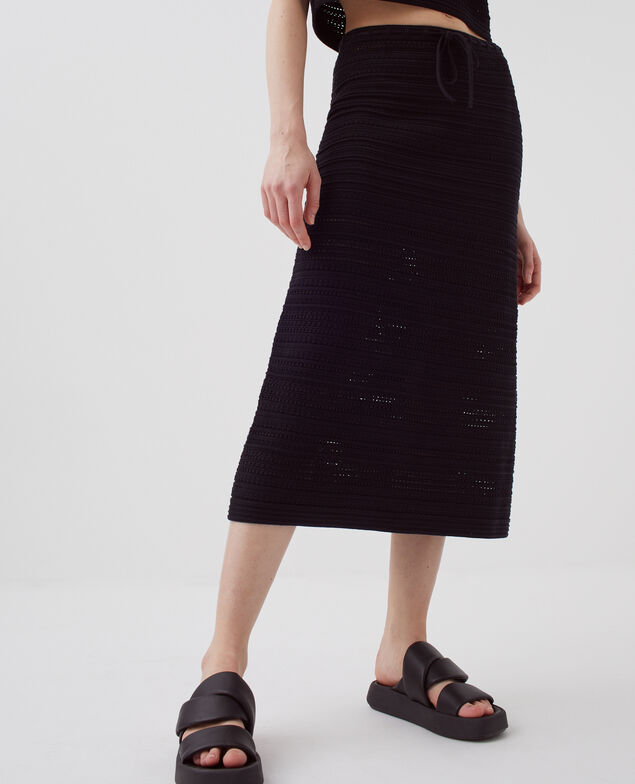 Cotton crochet midi skirt H091 black beauty