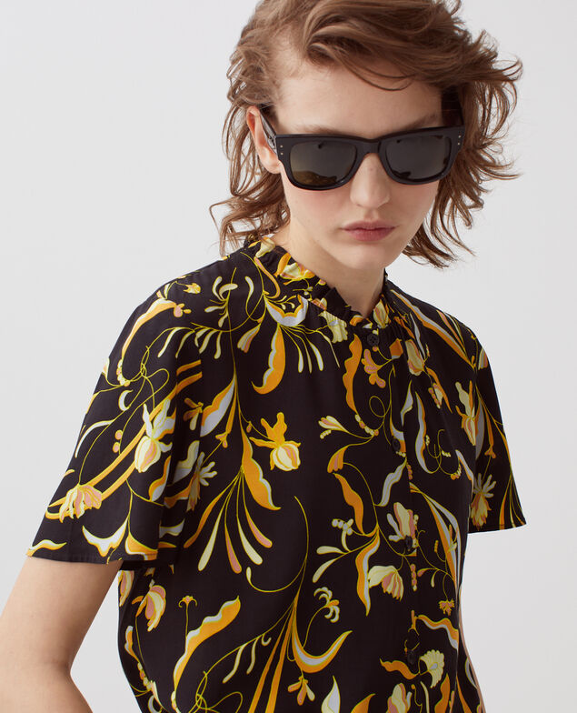 Short-sleeve fluid blouse H094 delicate fl black2