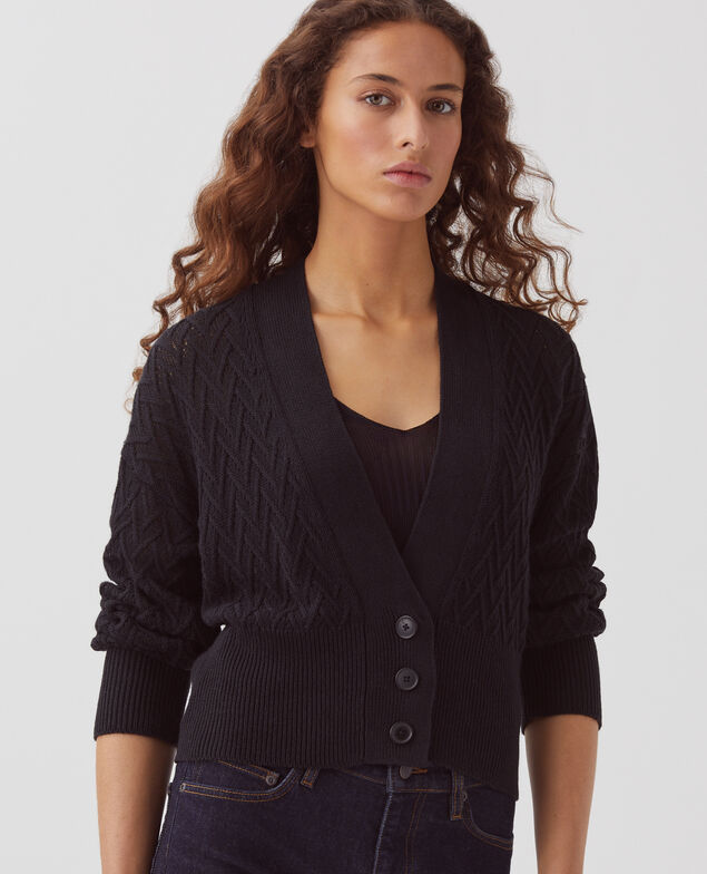 Linen V-neck cardigan H091 black beauty