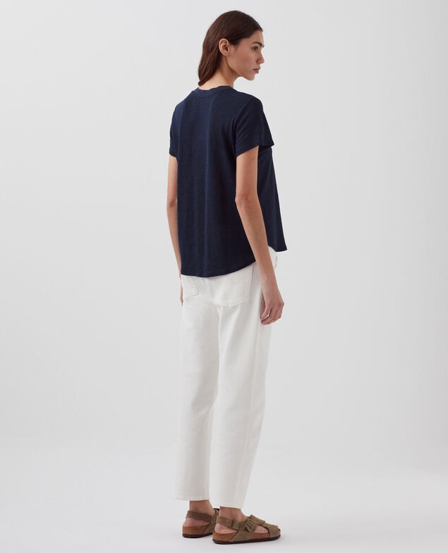 AMANDINE -  Linen round neck t-shirt H695 night sky
