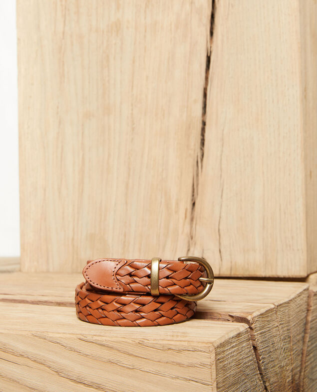 Braided leather belt Camel