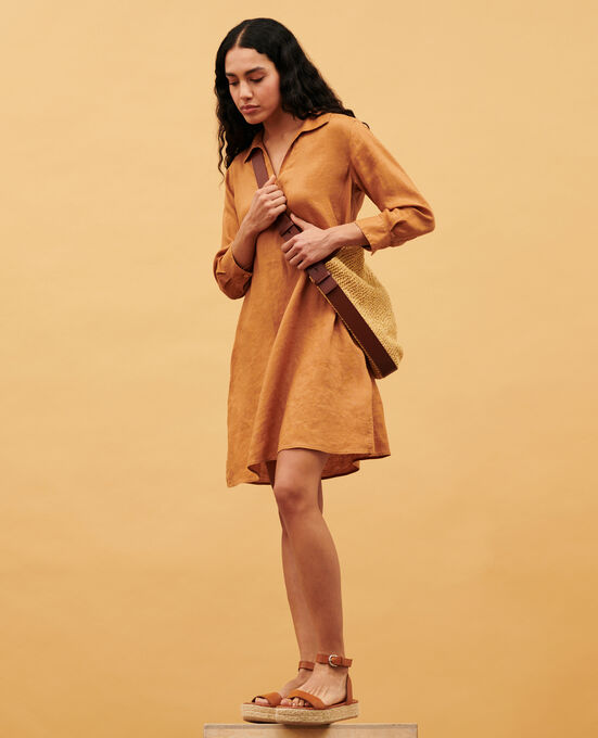 DAISY - Floaty linen dress 0320 ALMOND BROWN