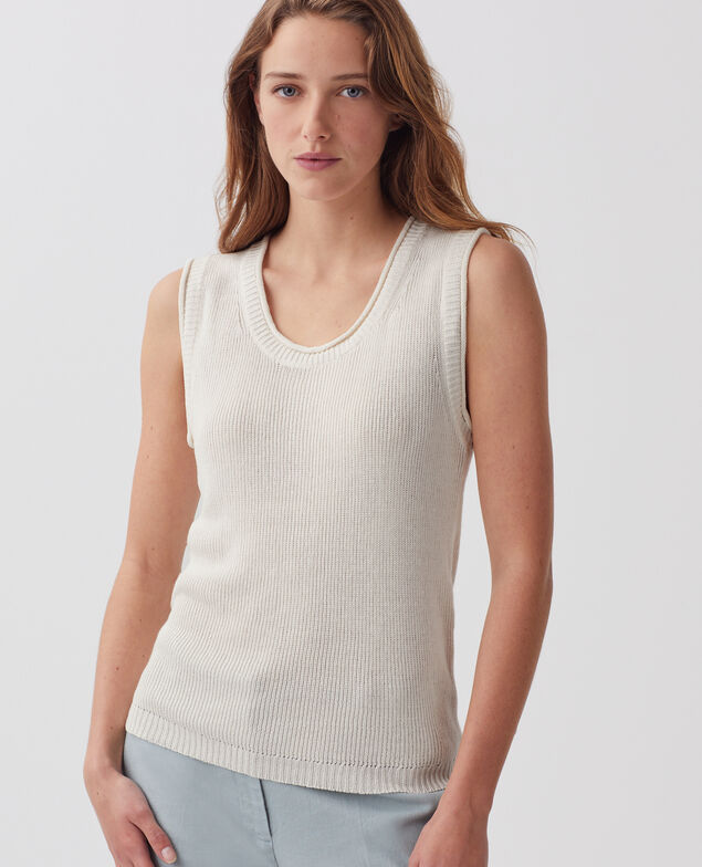 Long linen tank top H303 white swan