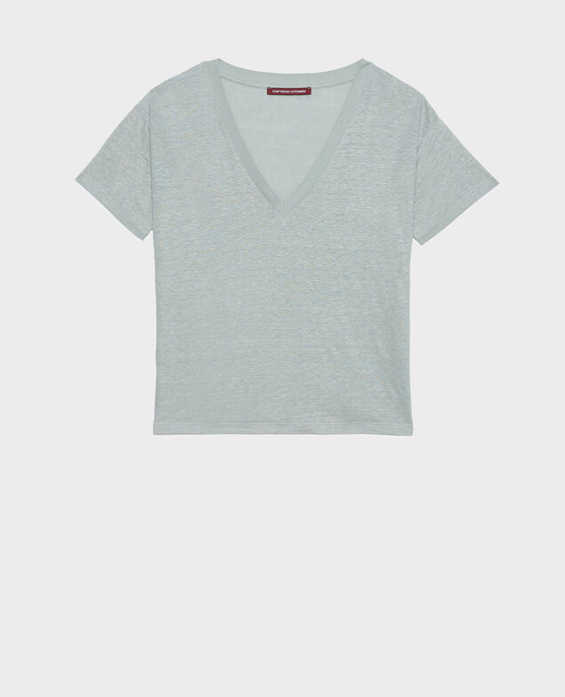 SARAH - Linen V-neck t-shirt 54 green