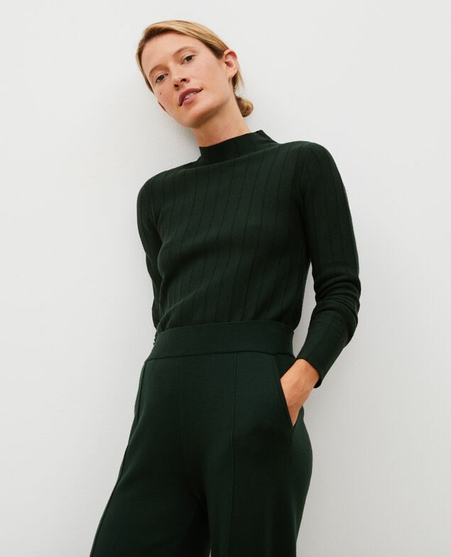 Merino wool funnel neck jumper Military black jacquard