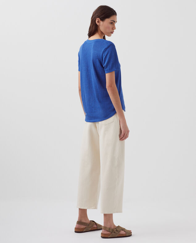 SARAH - Linen V-neck t-shirt H660 sodalite blue