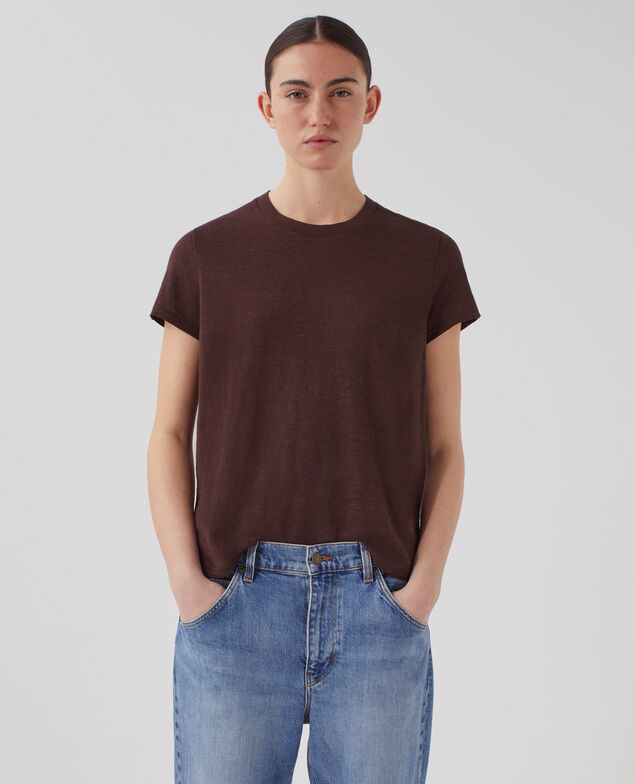 AMANDINE: linen round neck t-shirt U190 wine