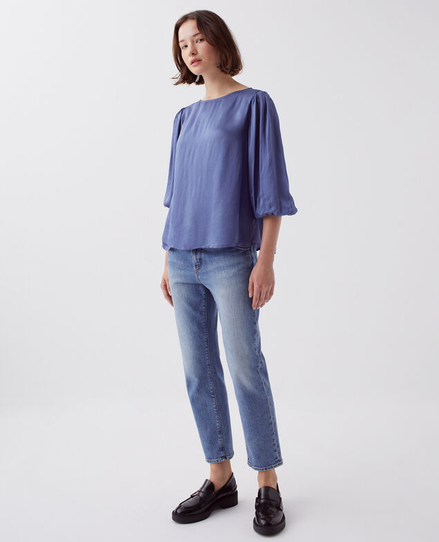 Floaty 3/4-length sleeve blouse I640 gray blue