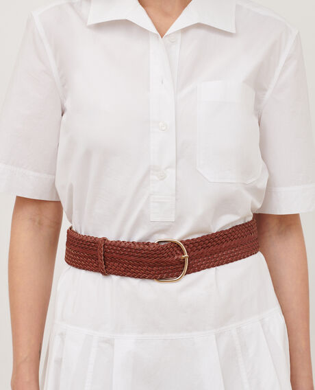 Wide braided leather belt 4161c brandy brown 3sbe070