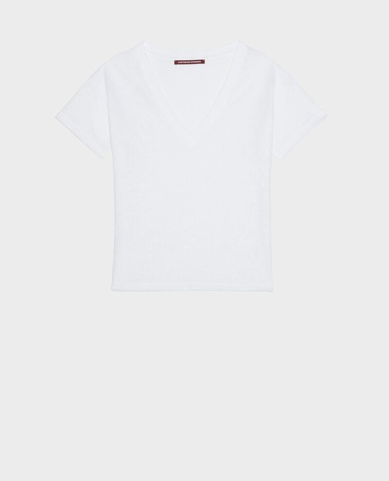 SARAH - Linen V-neck t-shirt Optical white Locmelar