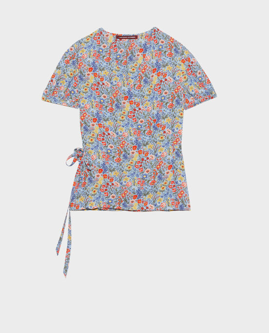 Printed wrap top PRAIRIE BLUE HERON