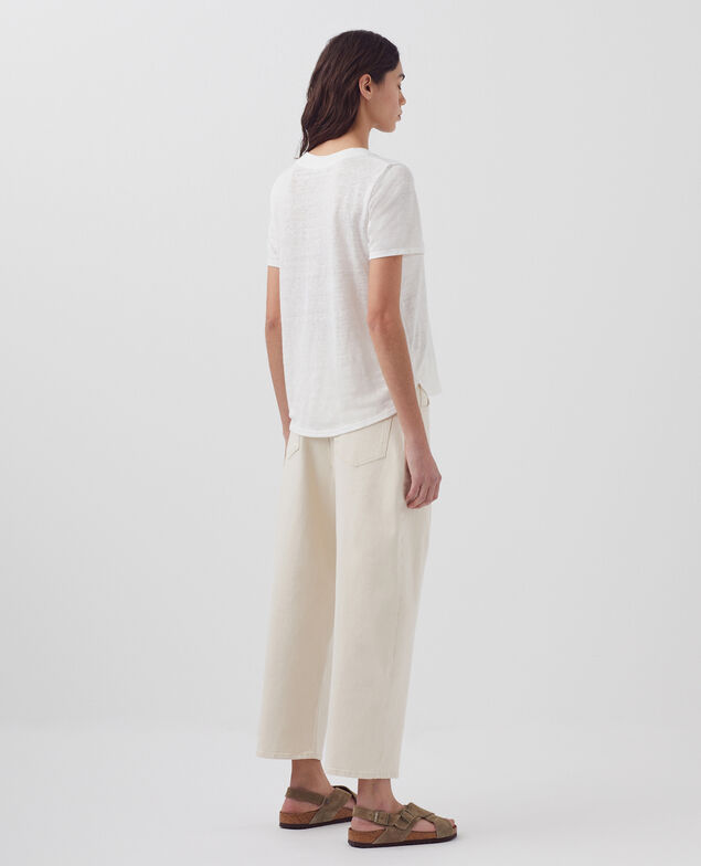 SARAH - Linen V-neck t-shirt H001 brillant white