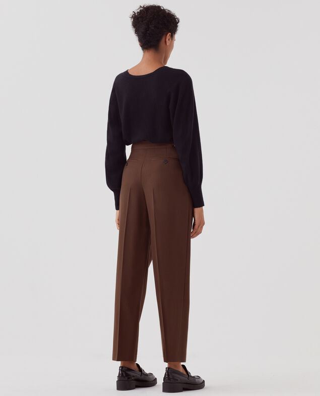 CAMILLE - Pleated wool trousers I390 coffee bean