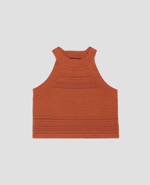 Cotton crochet tank top H350 amber brown