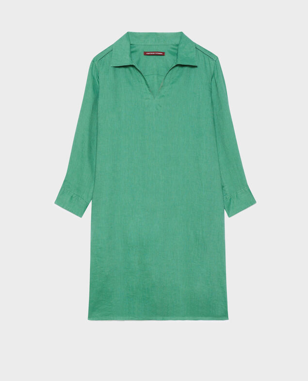 DAISY - Floaty linen dress 0542 pine green 3sdr016f04