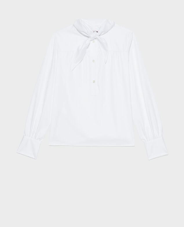  Cotton blouse with removable neck tie Brilliant white