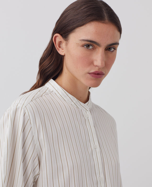 Oversize silky cotton shirt J011 st white kaki