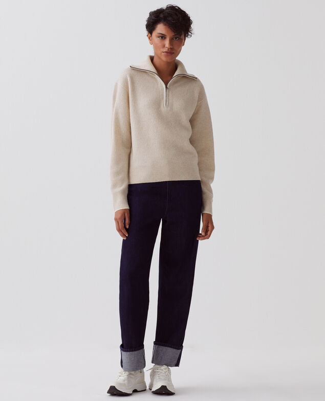 Half-zip wool jumper U300 natural