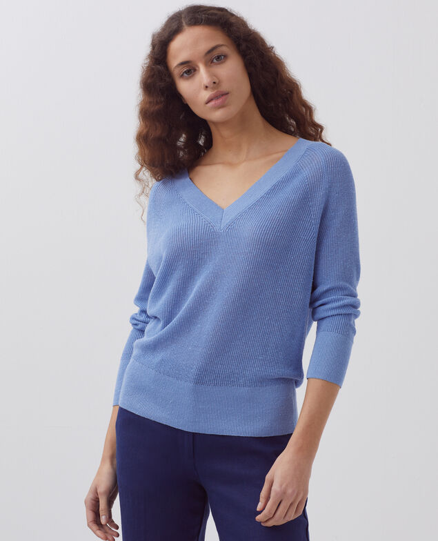 Linen V-neck jumper H605 savoie