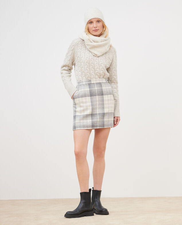 Wool blend mini skirt A003 white check