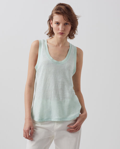 Sleeveless linen T-shirt 0500 surf spray green 3ste180f05