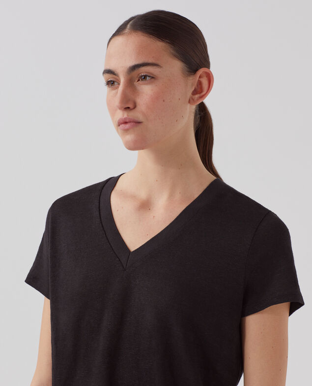 SARAH - Linen V-neck t-shirt H091 black beauty