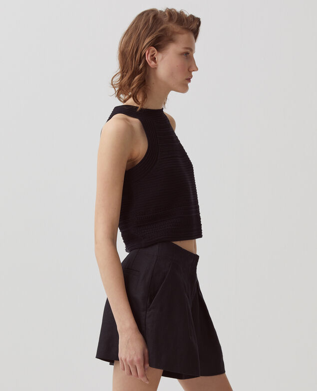 Pleated linen shorts H091 black beauty