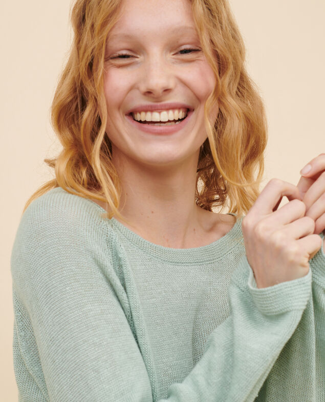 Round neck linen jumper 50 green