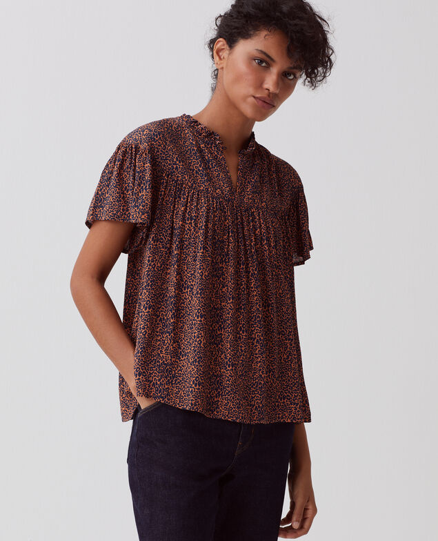 Short-sleeve Fluid blouse I480 leo brown