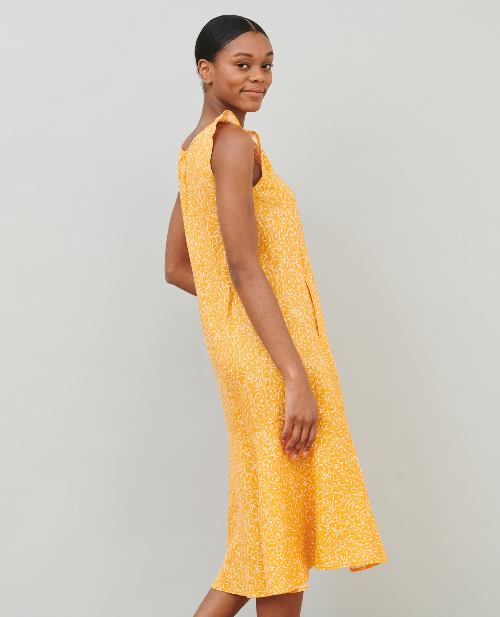 Flared linen dress 91 print orange 2sdr183f04