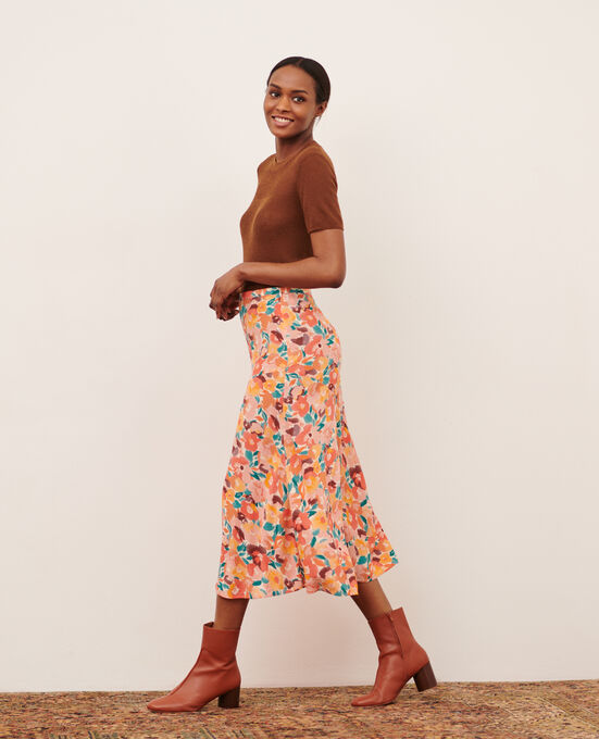 Silky printed skirt 0230 FAUVE ORANGE