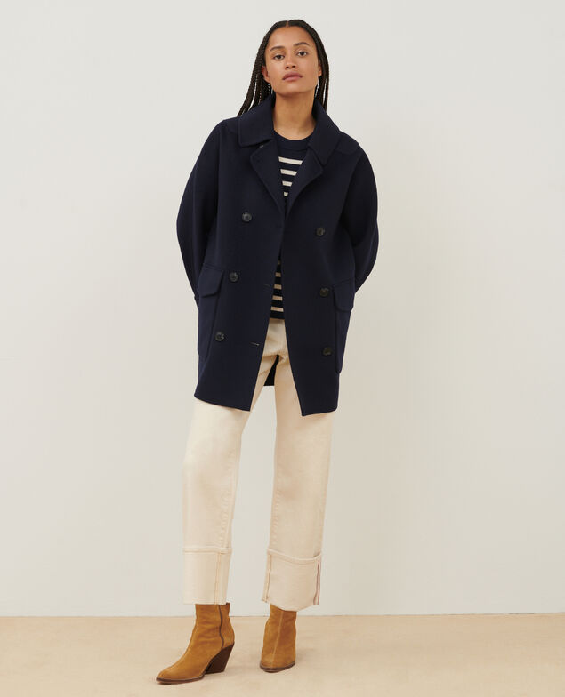 Double-faced wool and cashmere pea coat