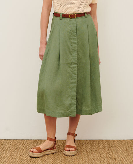 Linen midi skirt 52 green 2ssk500f04