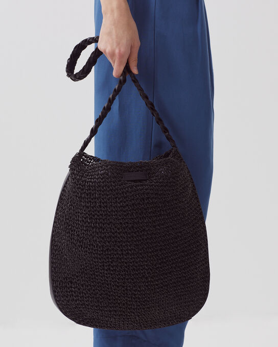 Raffia bag with shoulder strap 8853 09 BLACK