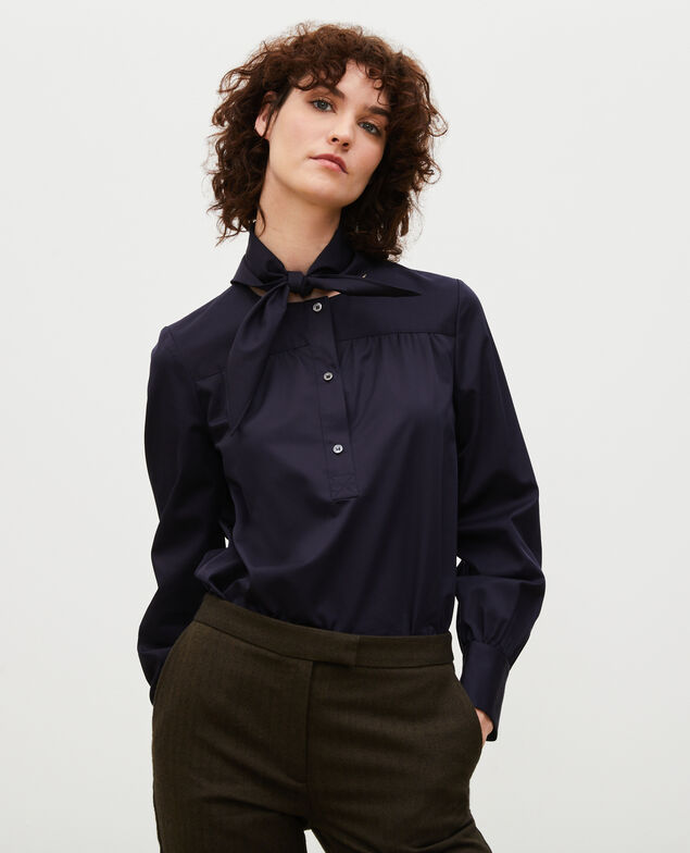  Cotton blouse with removable neck tie Night sky