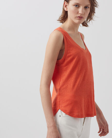 Sleeveless linen T-shirt 0250 tiger lily orange 3ste180f05