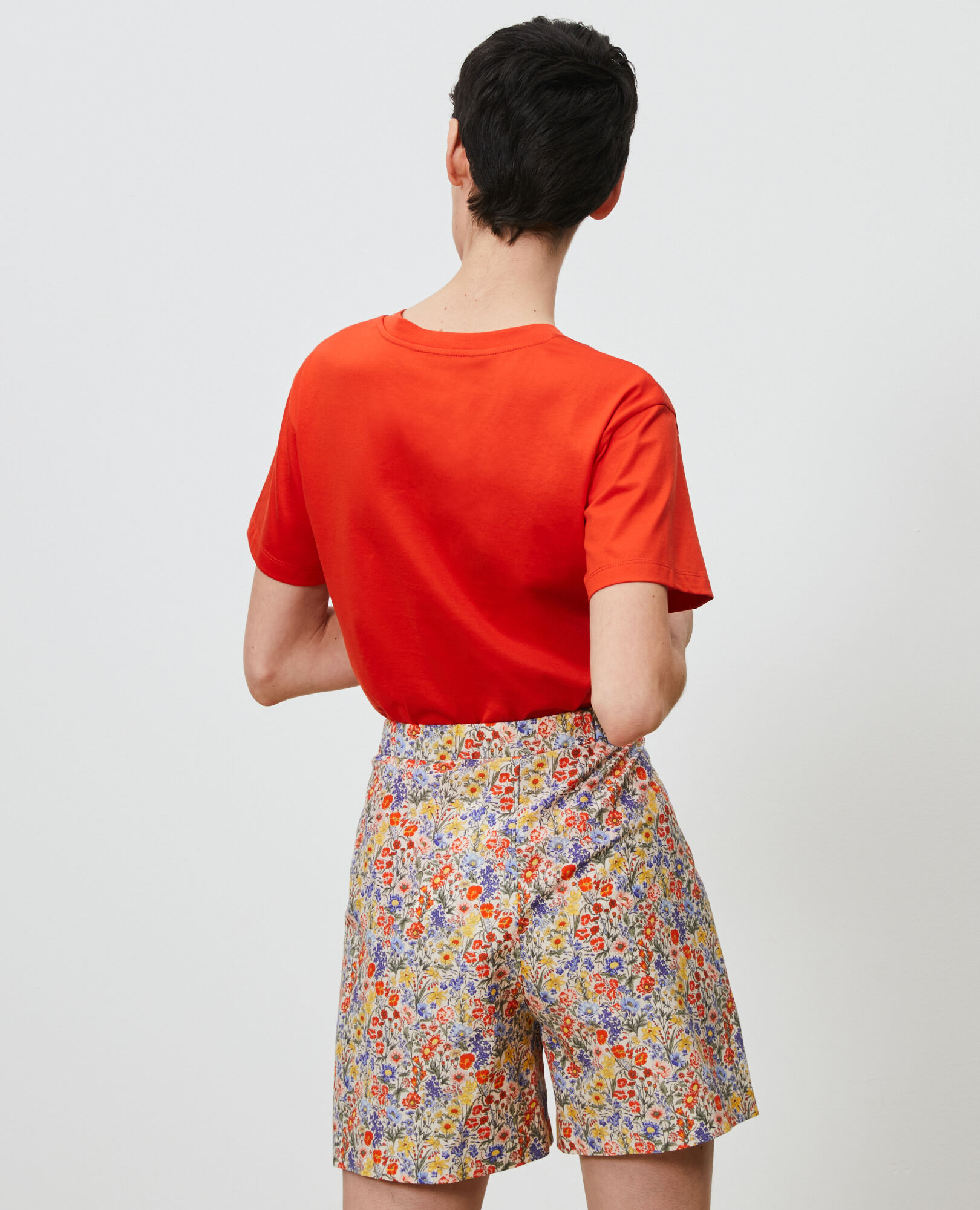 Embroidered cotton t-shirt Spicy orange Nagano