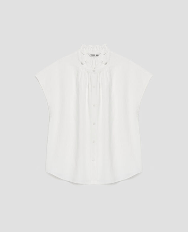 Frilly sleeveless shirt U010 off white